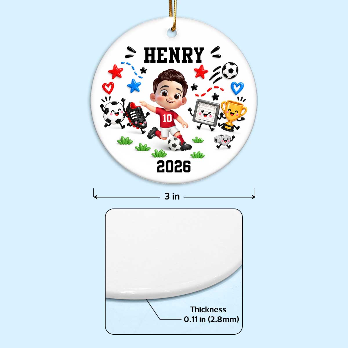 Cute Things Soccer Player 2D Flat Printed- Personalized Ceramic Ornament - Christmas Gift For Son, Grandson, Daughter, Granddaughter