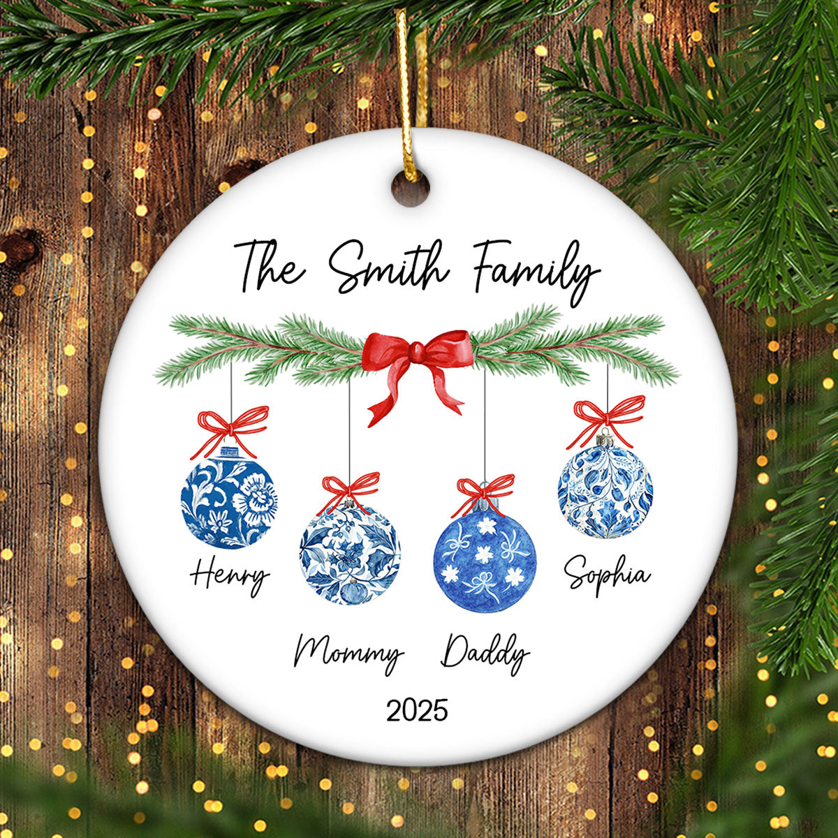 Family Chinoiserie Christmas Ornaments - Personalized Ceramic Ornament - Christmas Gift for Family