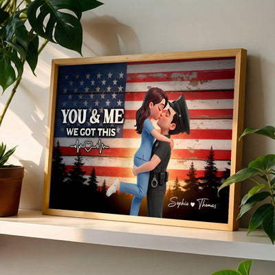 Proud Hero Couple Nation Flag - Personalized Poster - Valentine's Day Gift For Couple, For Him, For Her, Nurse, Police, Firefighter, Army