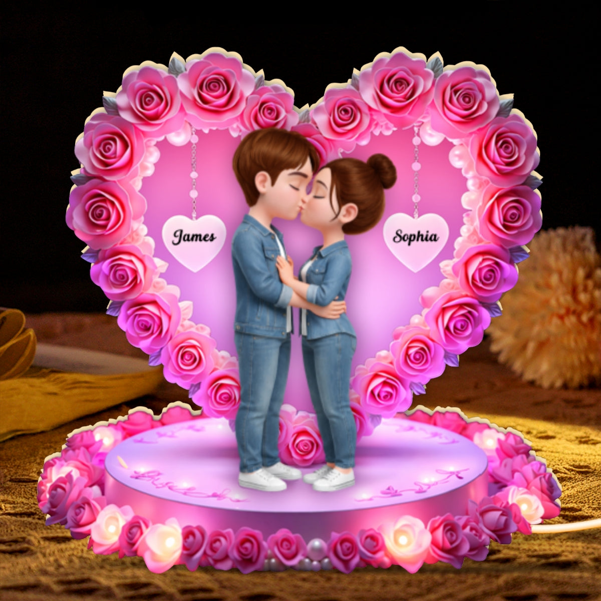 Romantic Couple Heart Rose - Personalized Light Box - Heartfelt Valentine's Day Gift for Her, for Him
