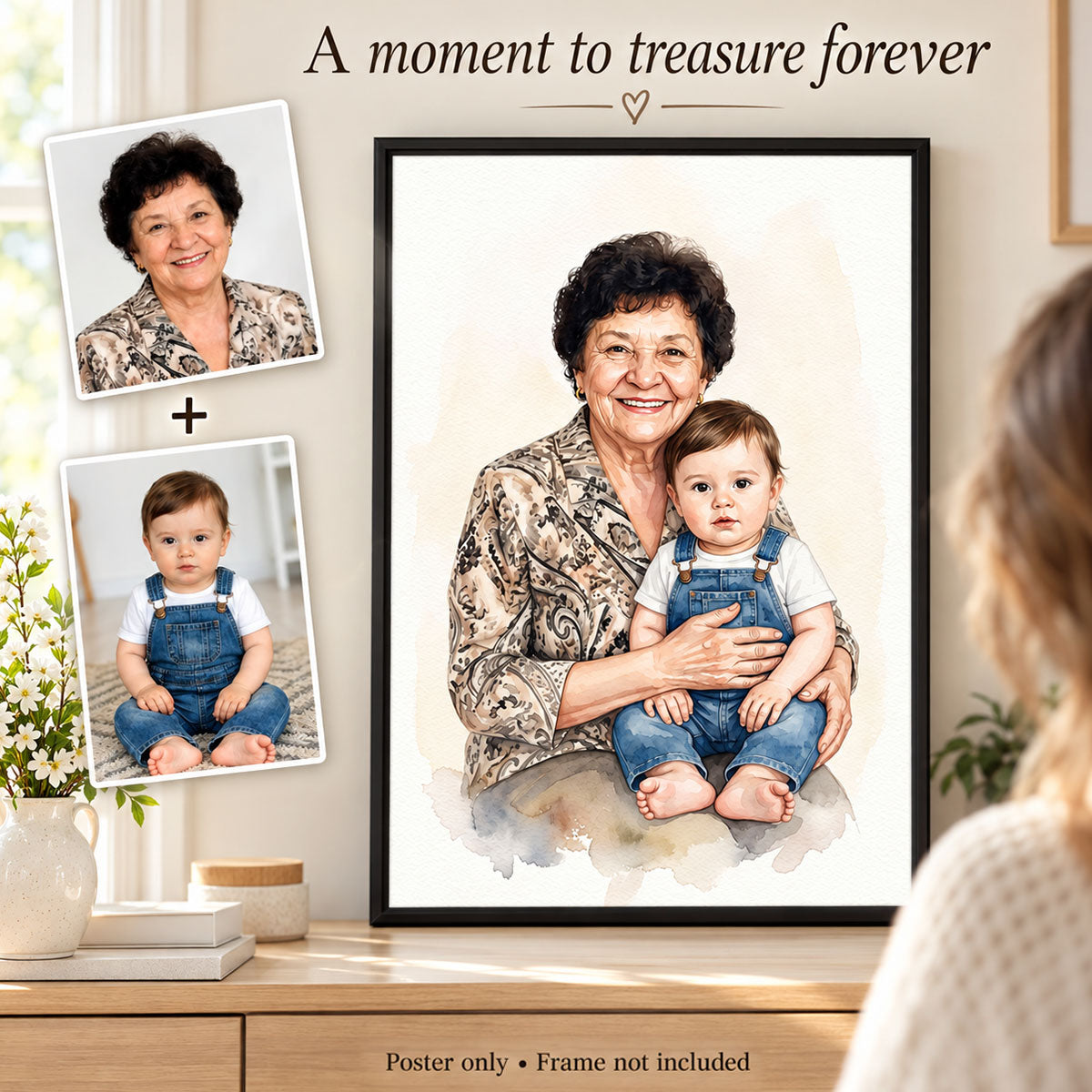 Add Deceased Loved One to Photo, Merge Multiple Pictures - Personalized Poster - Custom Family Memorial Portrait, Sympathy Gift