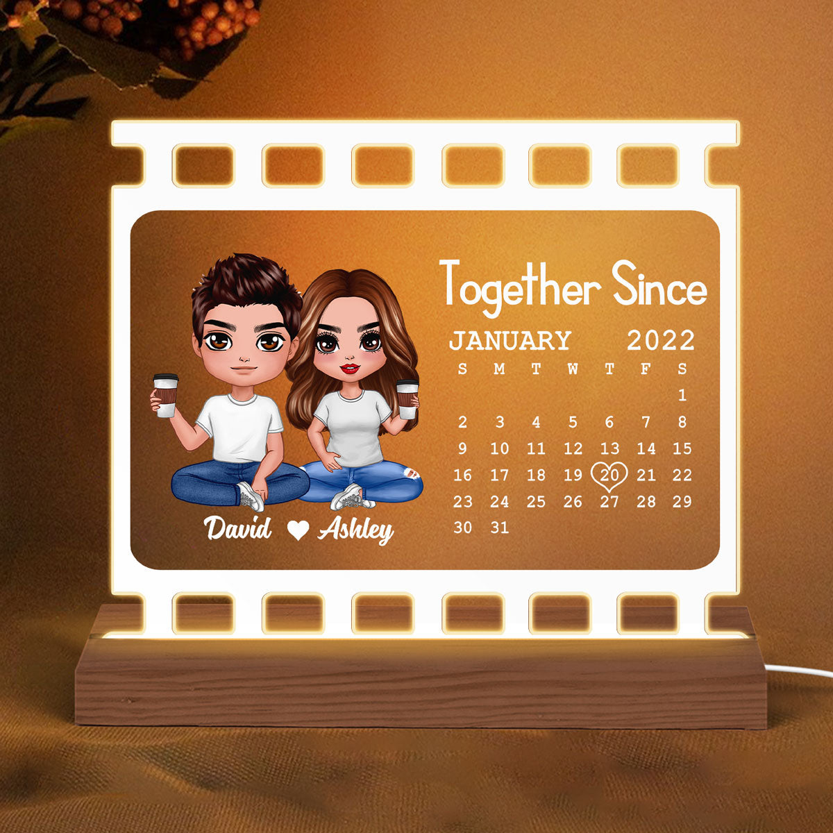 Doll Couple Sitting Film Calendar Personalized Custom Shape LED Night Light