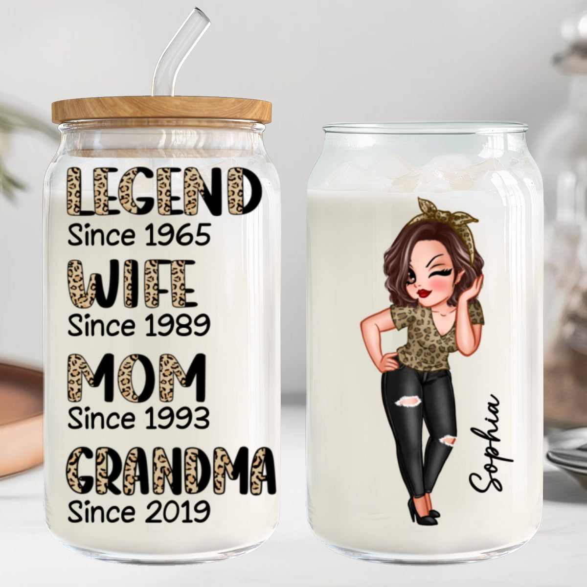 Legend Wife Mom Grandma Personalized Clear Glass Can