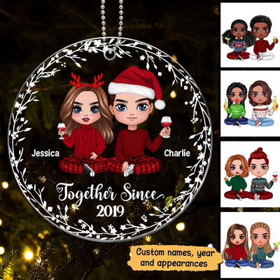 Christmas White Wreath Doll Couple Personalized Acrylic Ornament