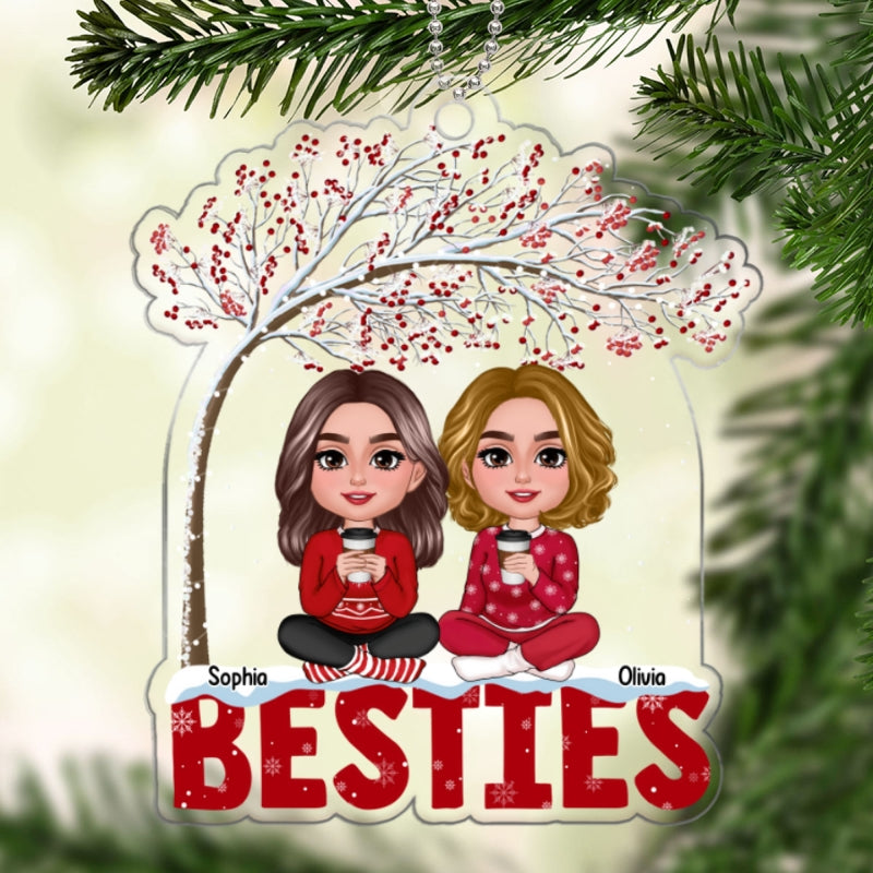 Besties Sisters Sitting Under Berry Tree Personalized Custom Shape Acrylic Ornament