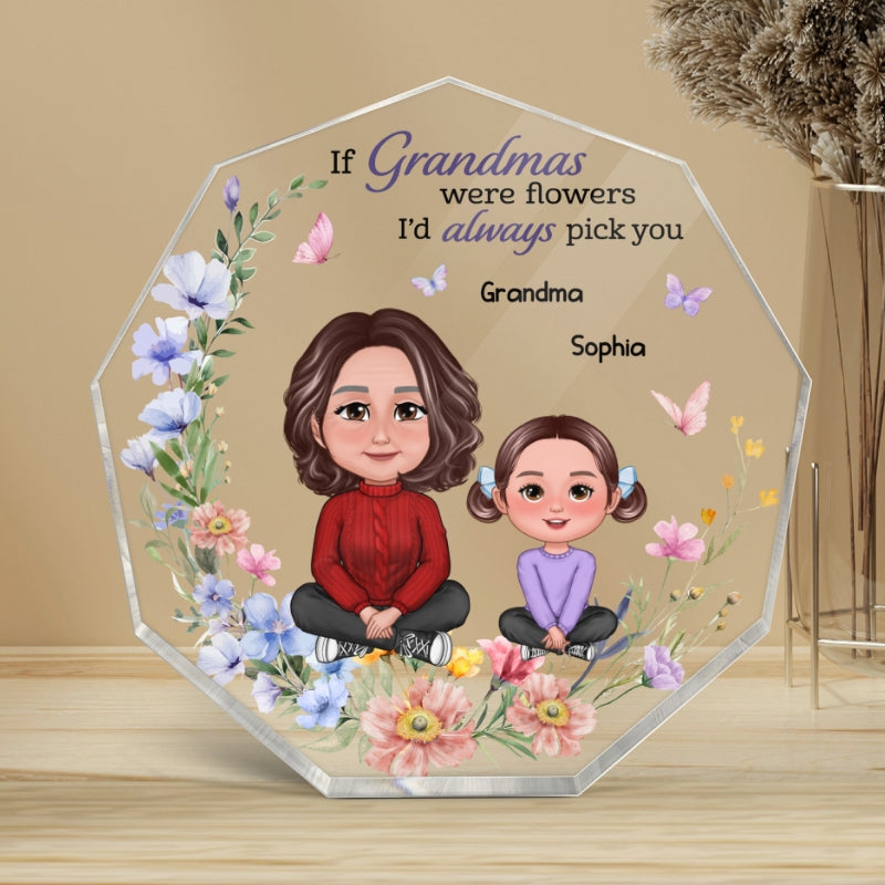 If Grandmas Were Flowers Grandma Grandkids Crossed Legs Personalized Acrylic Nonagon Plaque