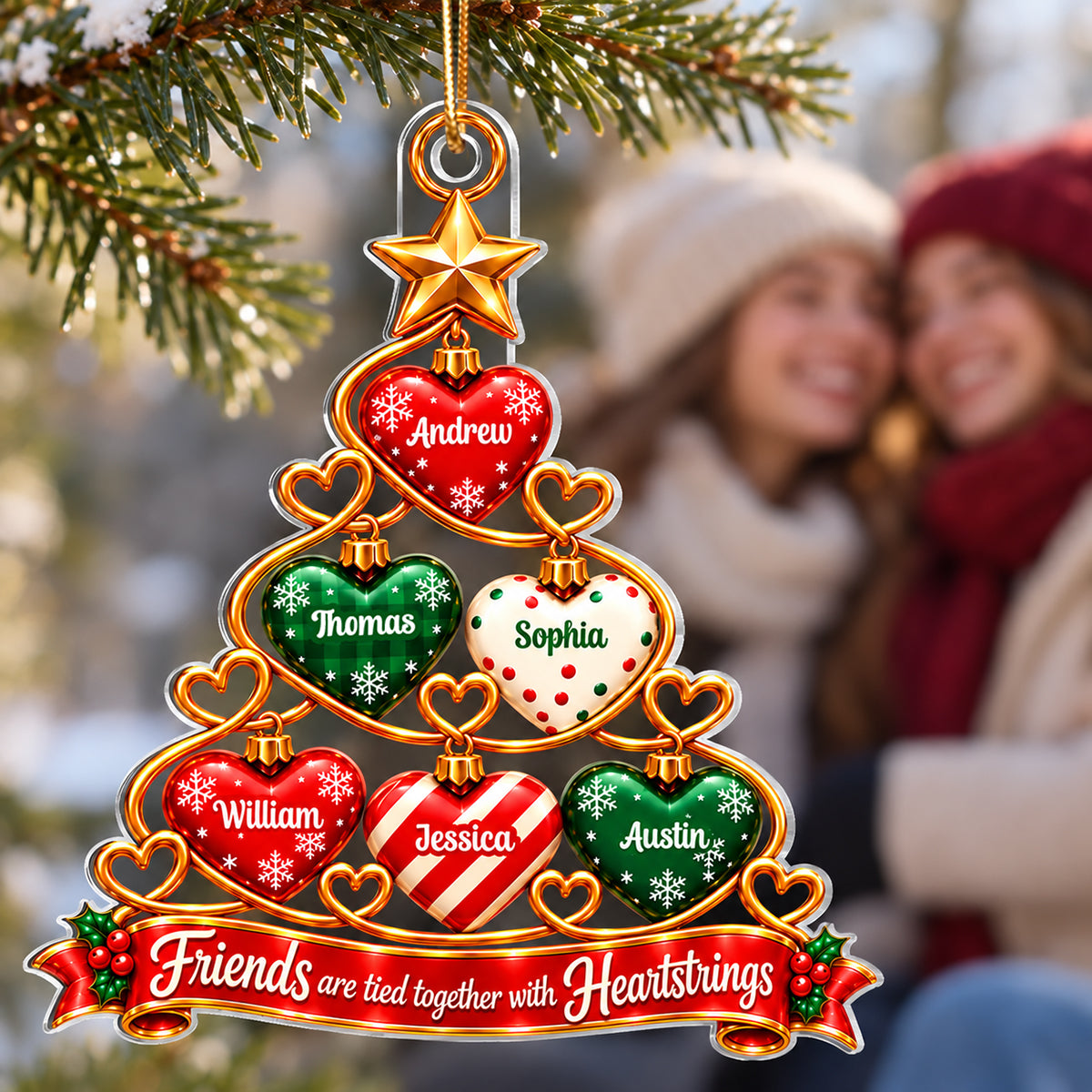 Friends Heartstrings 2D Flat - Personalized Acrylic Ornament - Christmas Gift For Best Friends, Besties