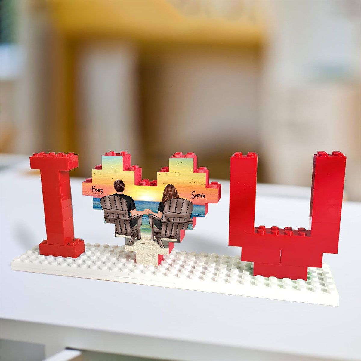 Personalized Building Blocks Puzzle, Couple Sitting At Beach, I Love You Block Puzzle, Birthday, Anniversary Gifts for Her & for Him