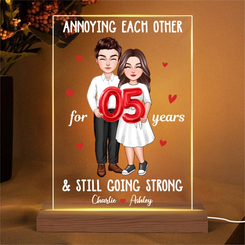 Couple Holding Balloons Anniversary Gift Personalized Rectangle Acrylic LED Night Light