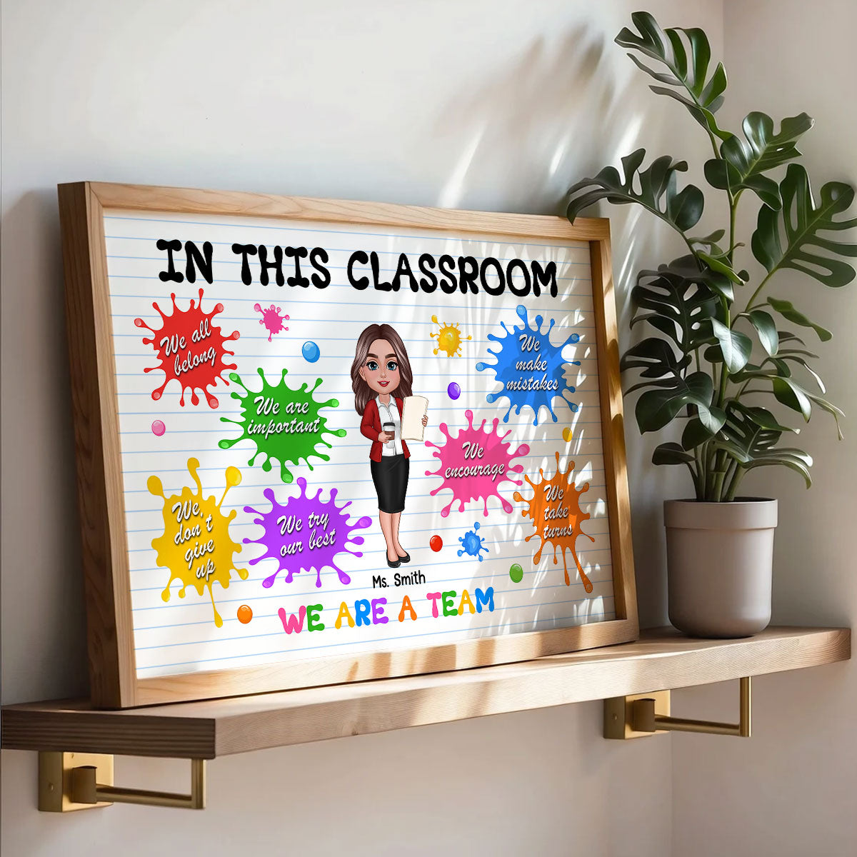 In This Classroom Colorful Splatter Splotches Personalized Poster, Back To School Gift