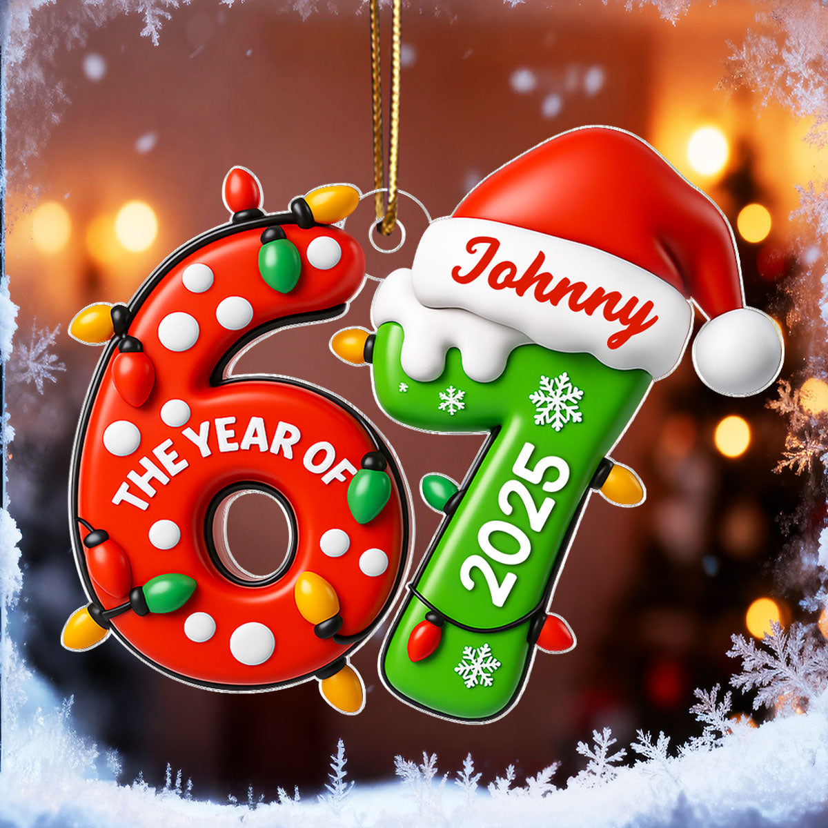 Lights and Santa Hat Six Seven - Personalized Acrylic Ornament - Fun Christmas Decoration, Christmas Gift For Teen, Grandkid, Gen Alpha