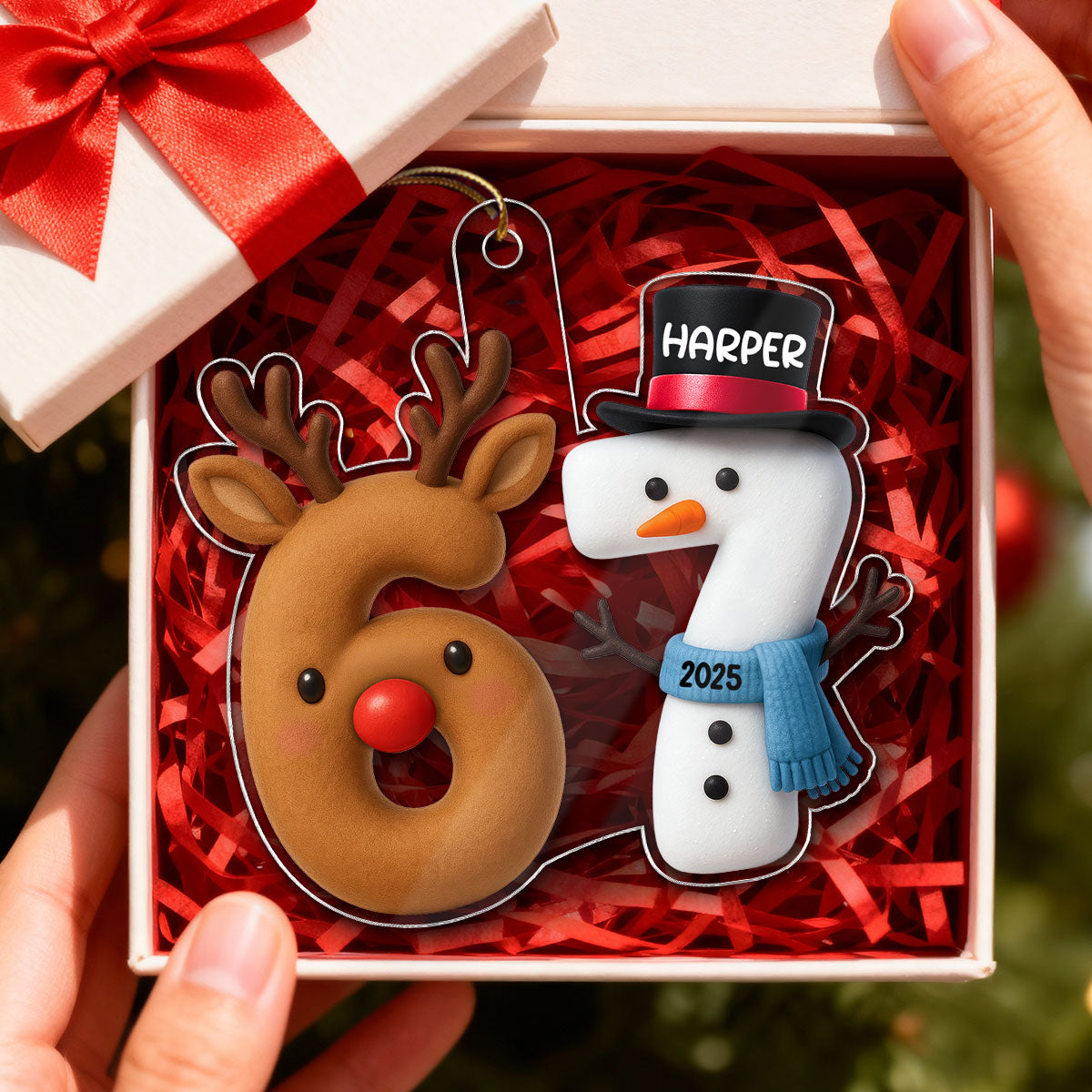 3D Effect 67 Six Seven 2025 Slang Signature Christmas Pattern - Personalized Acrylic Ornament - Funny Christmas Gift For Teen, Grandkid, Gen Alpha