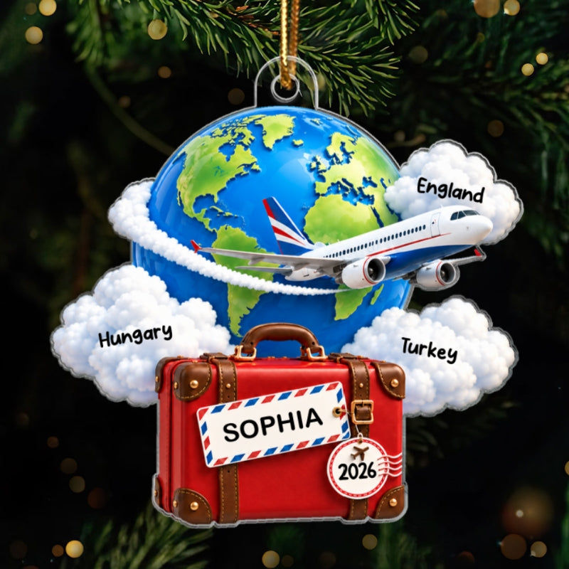 Our Adventures Around the World 2D Flat - Personalized Acrylic Ornament - Custom Travel Memories Keepsake, Gift for Travel Lovers & Couples