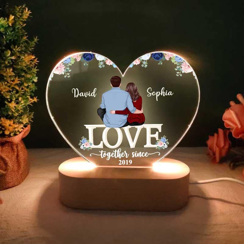 Couple Sitting Love Valentine‘s Day Gift For Him Gift For Her - Personalized Heart Plaque LED Night Light - Acrylic LED Lamp