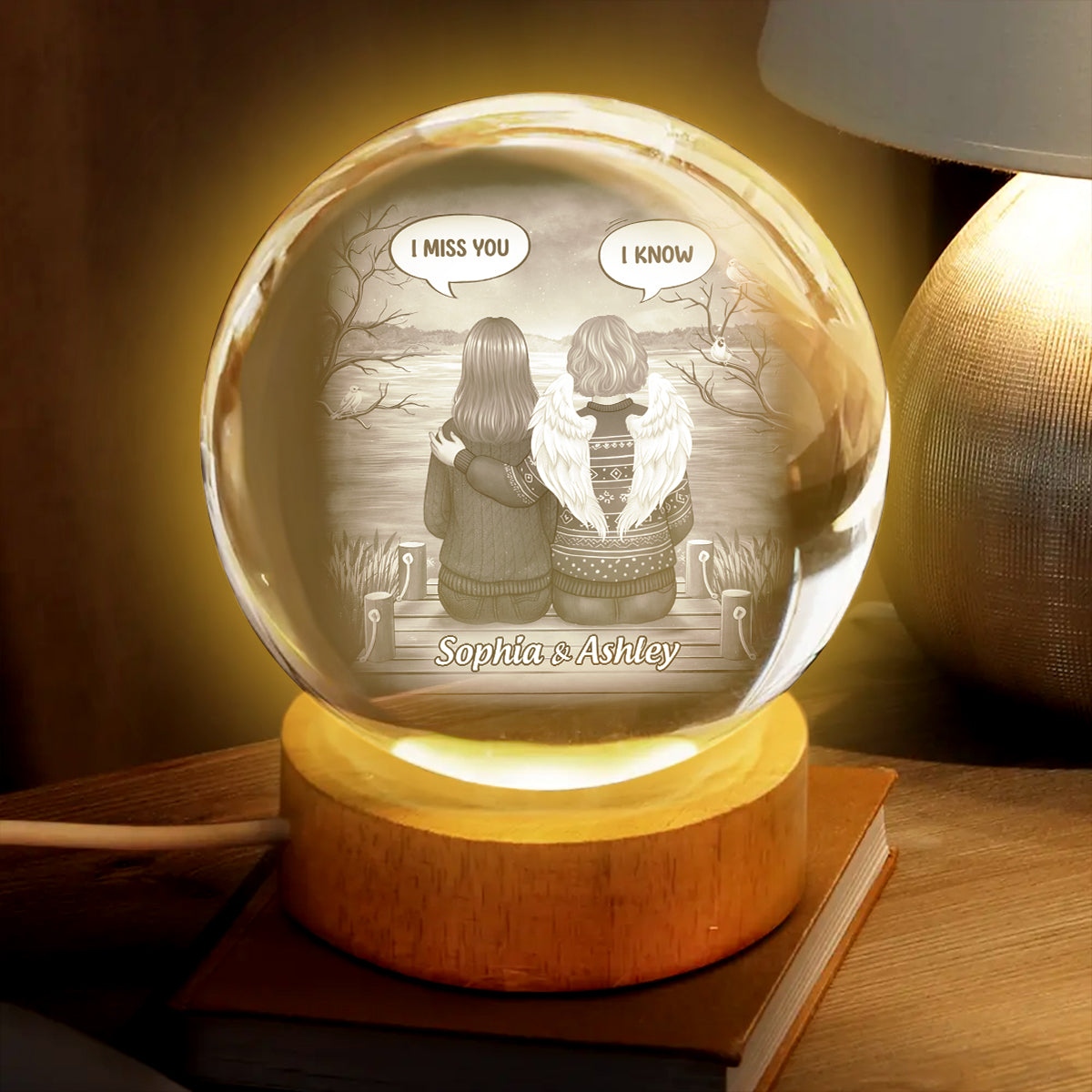 I Miss You Back View Memorial - Personalized Crystal Ball LED Night Light - Memorial Sympathy Gift