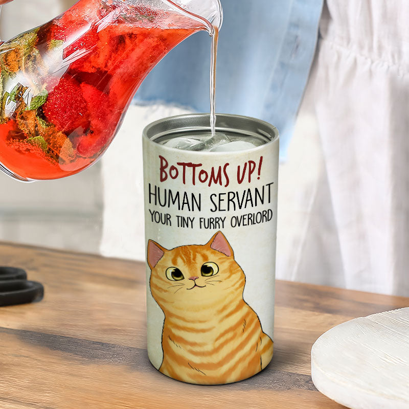 Cheers Human Servant Funny Gift For Cat Lovers Personalized 4 In 1 Can Cooler