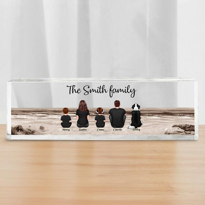 Family Sitting Back View Retro Vintage Beach Personalized Acrylic Desk Name Plate