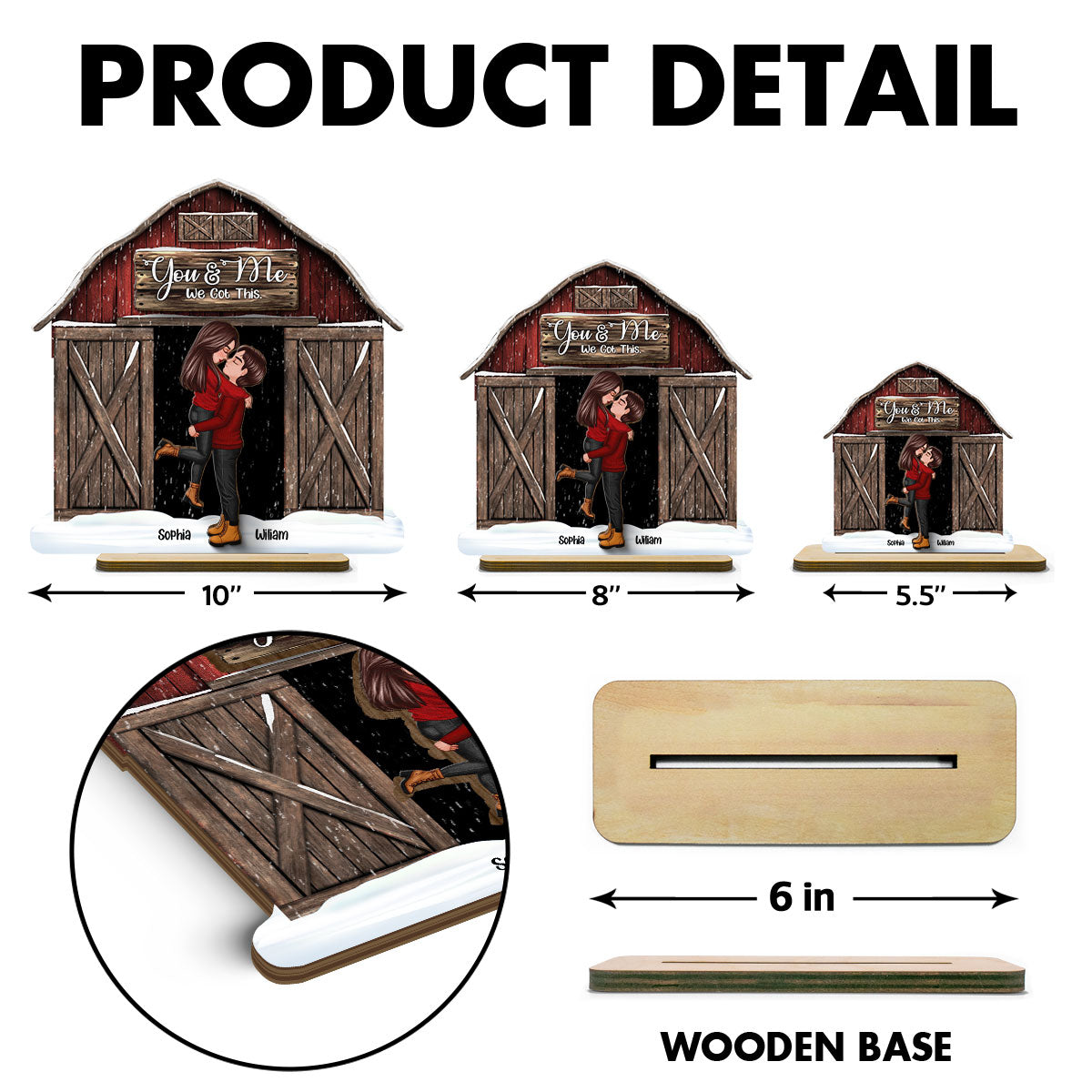 Red Barn Christmas Couple Kissing Personalized 2-Layer Standing Wooden Plaque, Christmas Tiered Tray Decor