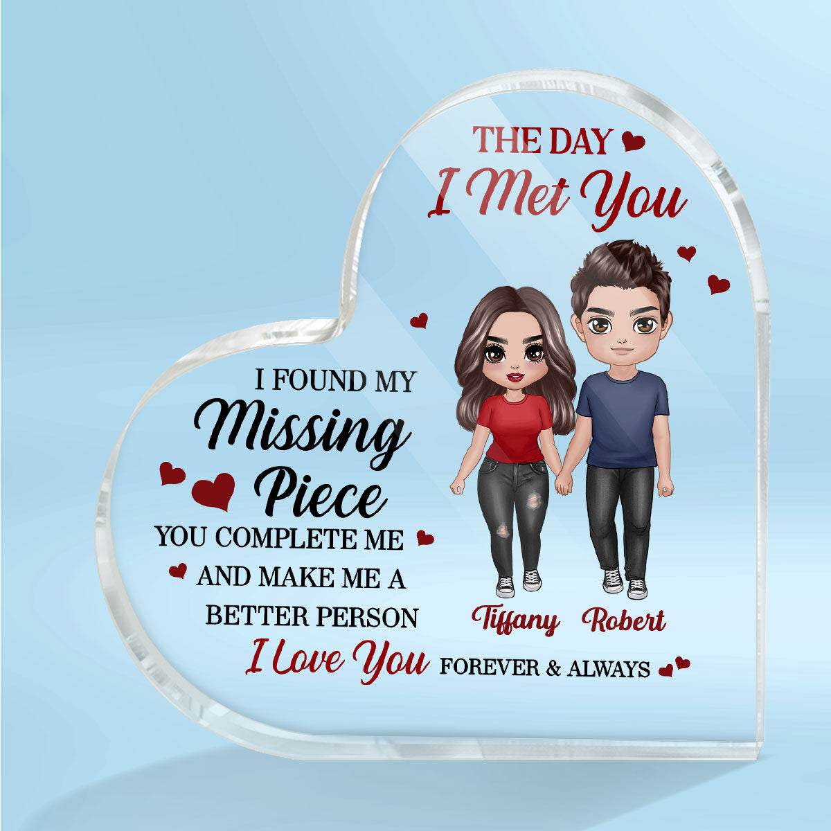 Doll Couple Standing Found My Missing Piece Gift For Him For Her Personalized Heart Acrylic Plaque