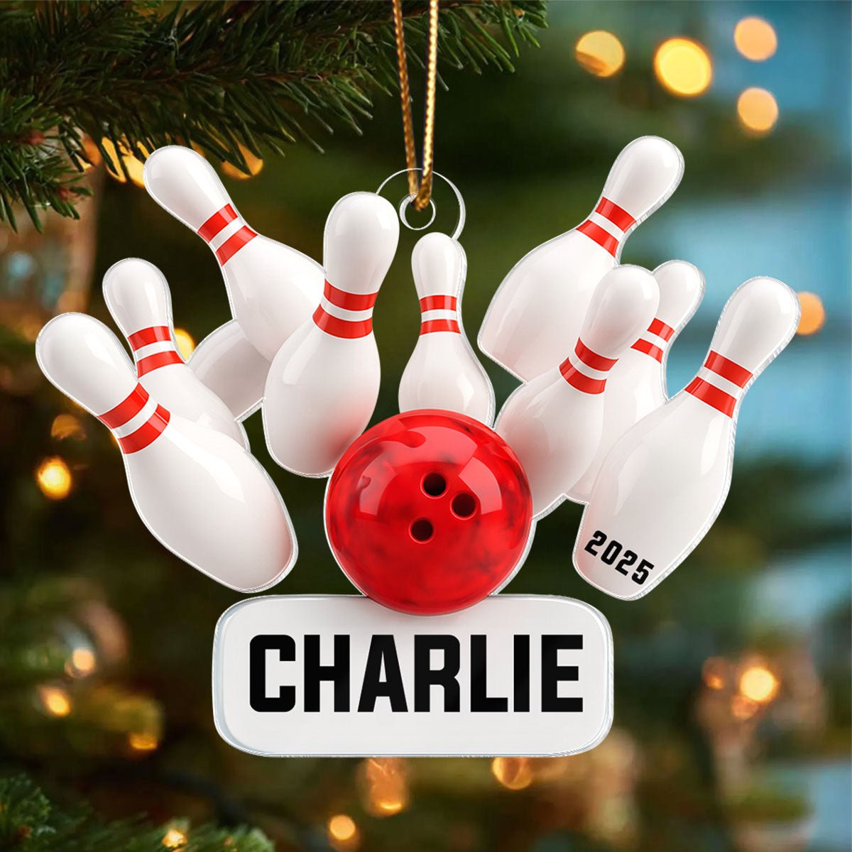 Custom Name Bowling Strike - Personalized Acrylic Ornament - Christmas Gift for Bowler