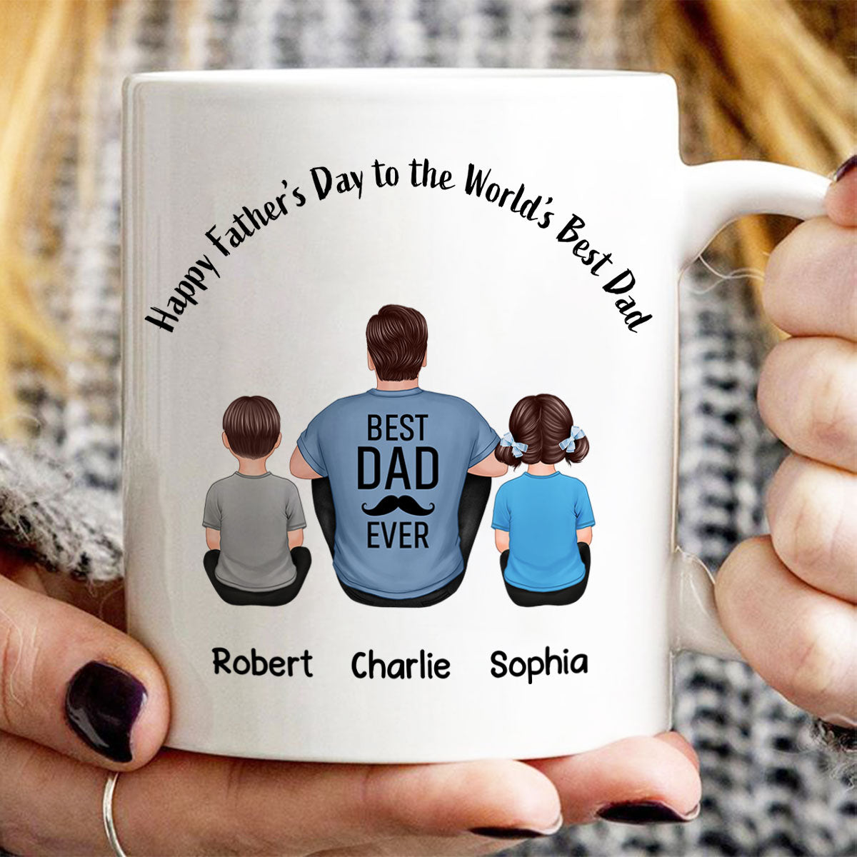 Happy Father‘s Day Dad And Kids Back View Personalized Mug