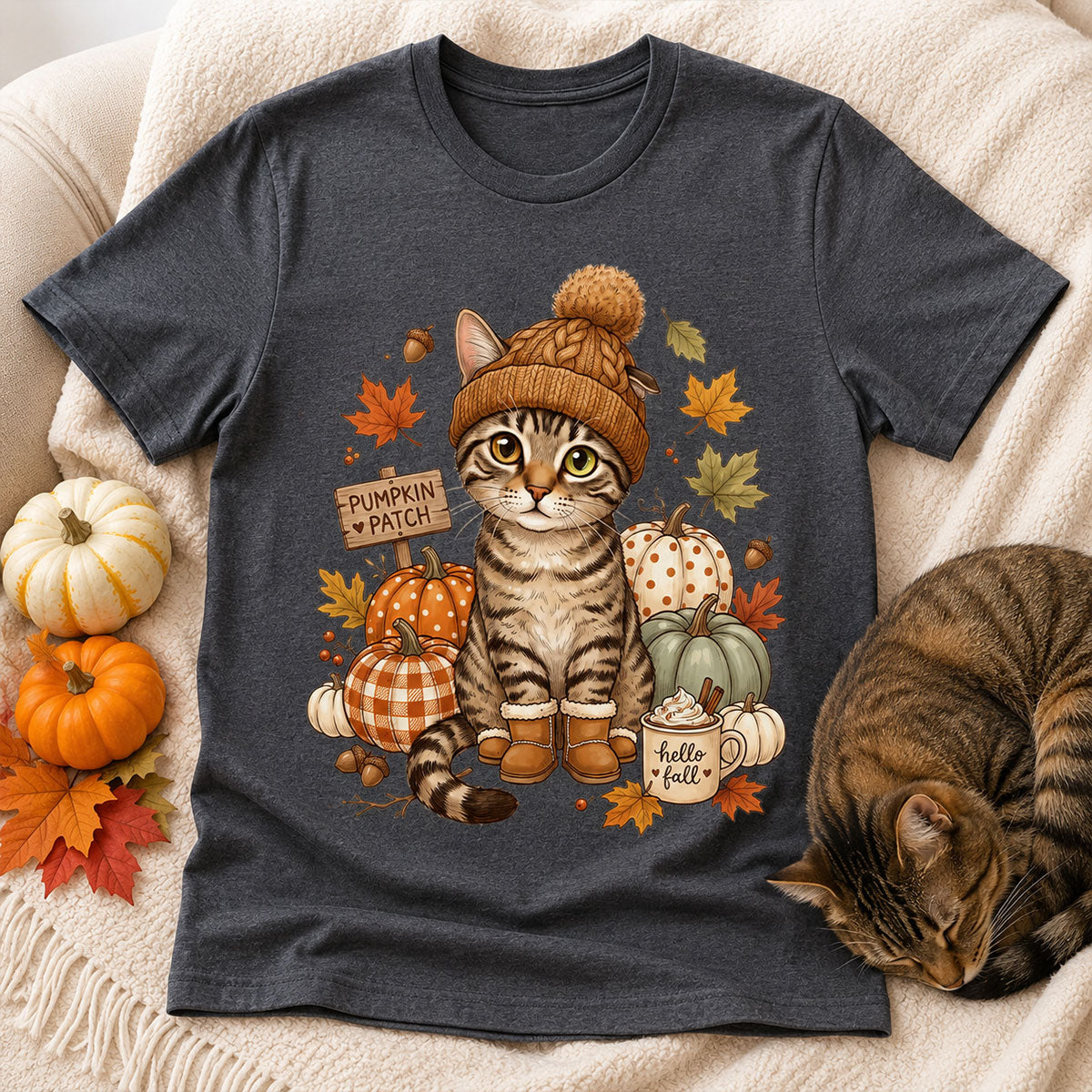 Custom Dog Cat Photo Pumpkin Patch - Personalized Shirt - Trendy Fall Gift for Dog Moms, Cat Moms, Pet Lovers