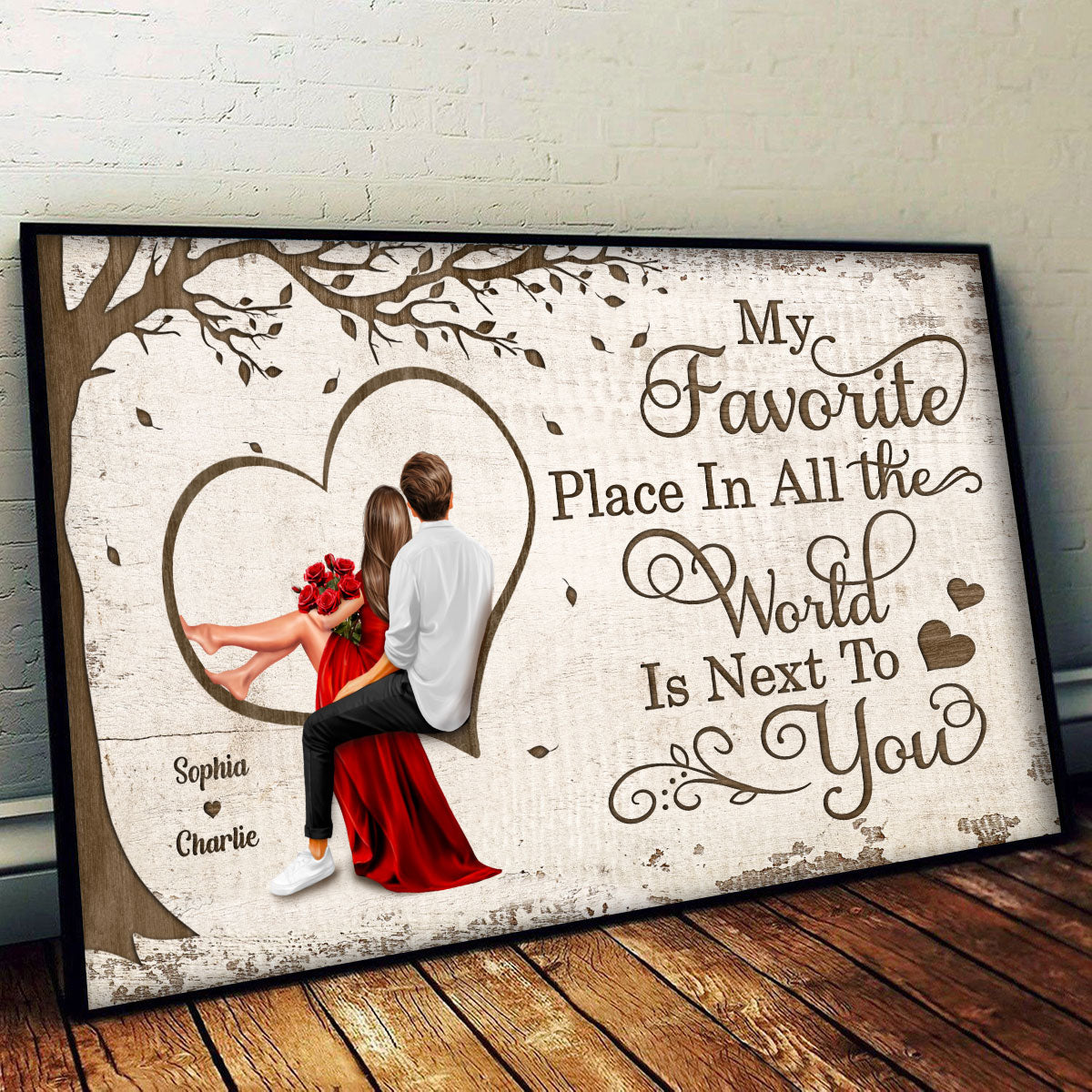 Favorite Place In The World Heart Couple Sitting Couple, Best Personalized Couple Gift For Valentine's Day, Anniversary Gift For Him, For Her