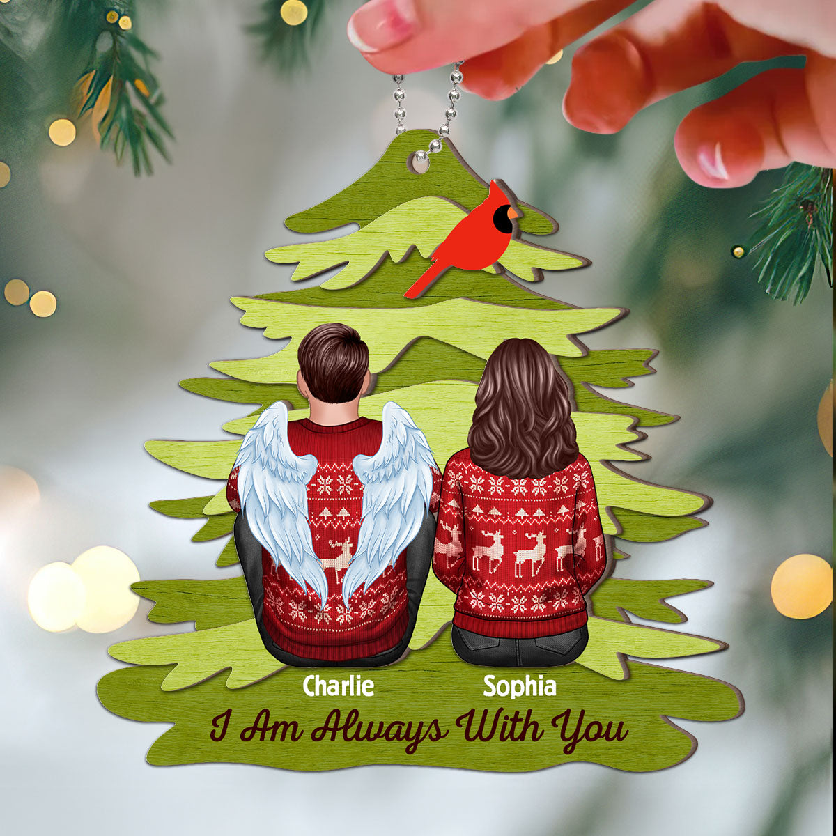 Rustic Red Cardinal I Am Always With You Personalized Christmas 2-Layer Wooden Ornament