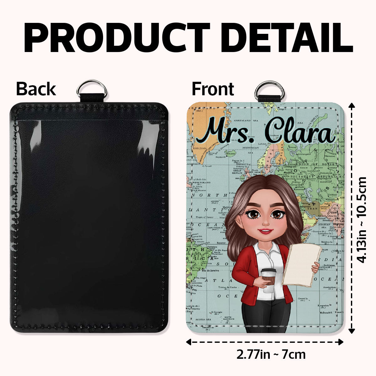 World Map Adventure Themed Teacher Personalized ID Badge Holder, Back To School Gift