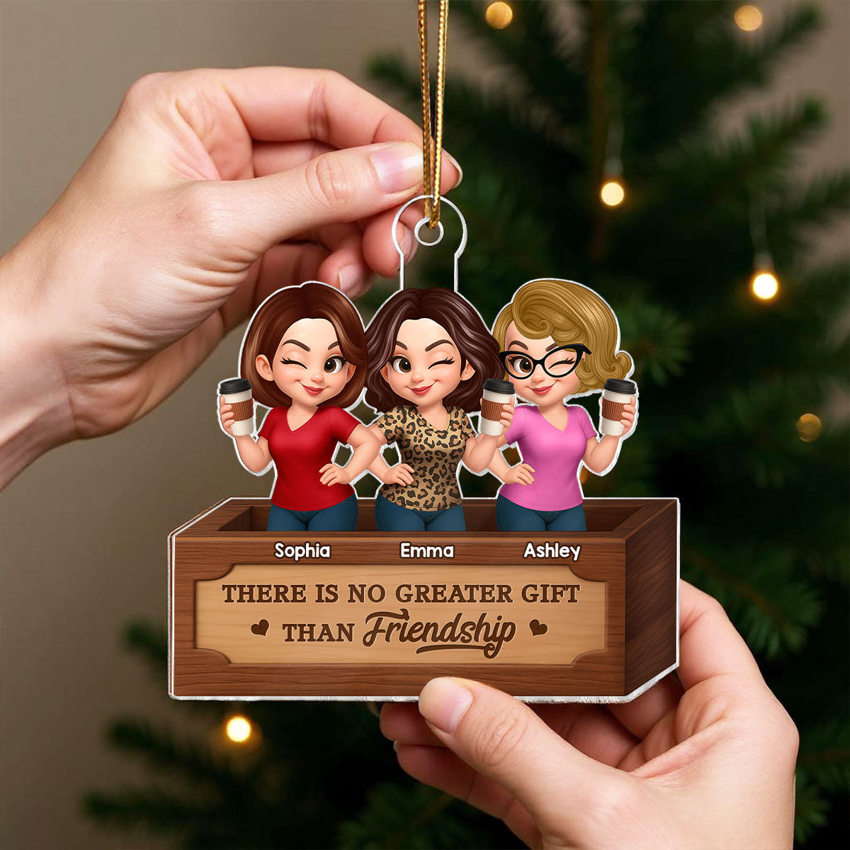 Pretty Besties Sisters Inside Christmas Wooden Crate 3D Effect Personalized Acrylic Ornament