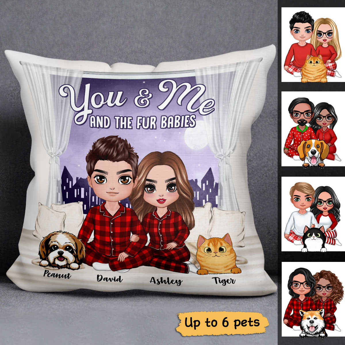 Couple Cats Dogs Window Personalized Pillow