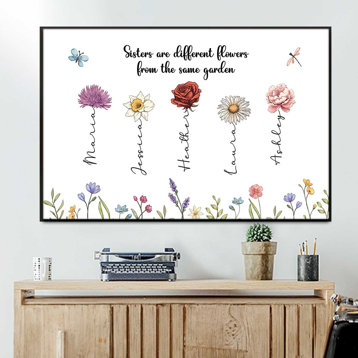 Sisters Are Different Flowers From The Same Garden Personalized Poster, Long Distance Togetherness Birthday Christmas Gift For Sisters, Siblings
