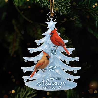 Crystal Christmas Tree Cardinals 3D Effect Personalized Acrylic Ornament, Heartwarming Memorial Sympathy Gift