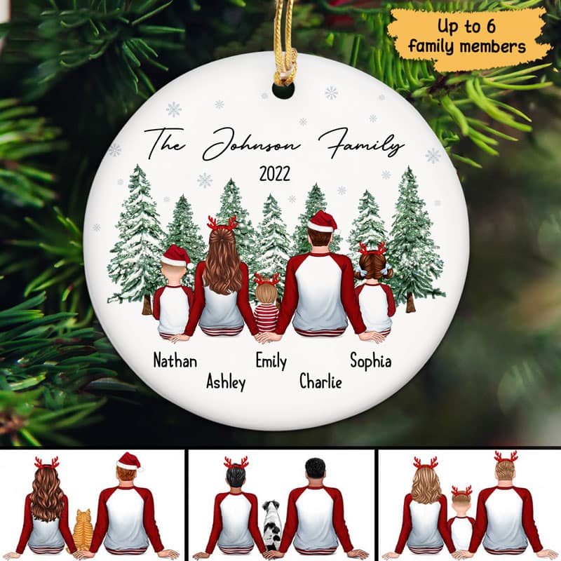 Pajamas Family Christmas Tree Background Personalized Circle Ornament