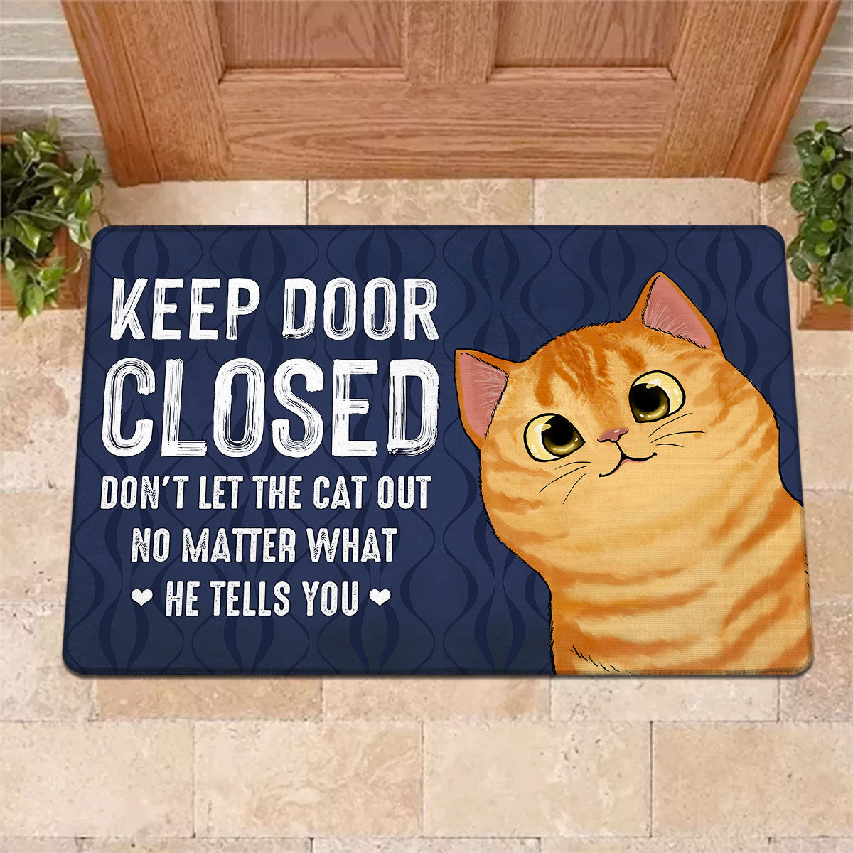 Keep The Door Closed Cute Peeking Fluffy Cat Personalized Doormat - Gift For Cat Lovers