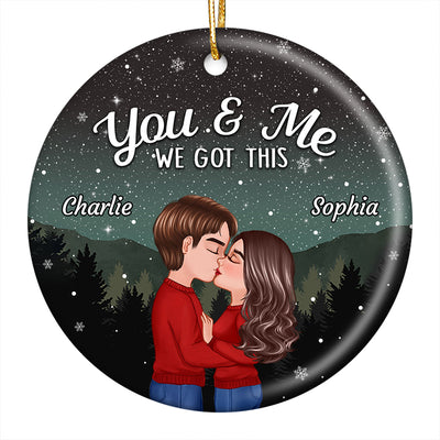 Couple Kissing Under Stars Sky Forest Personalized Circle Ornament
