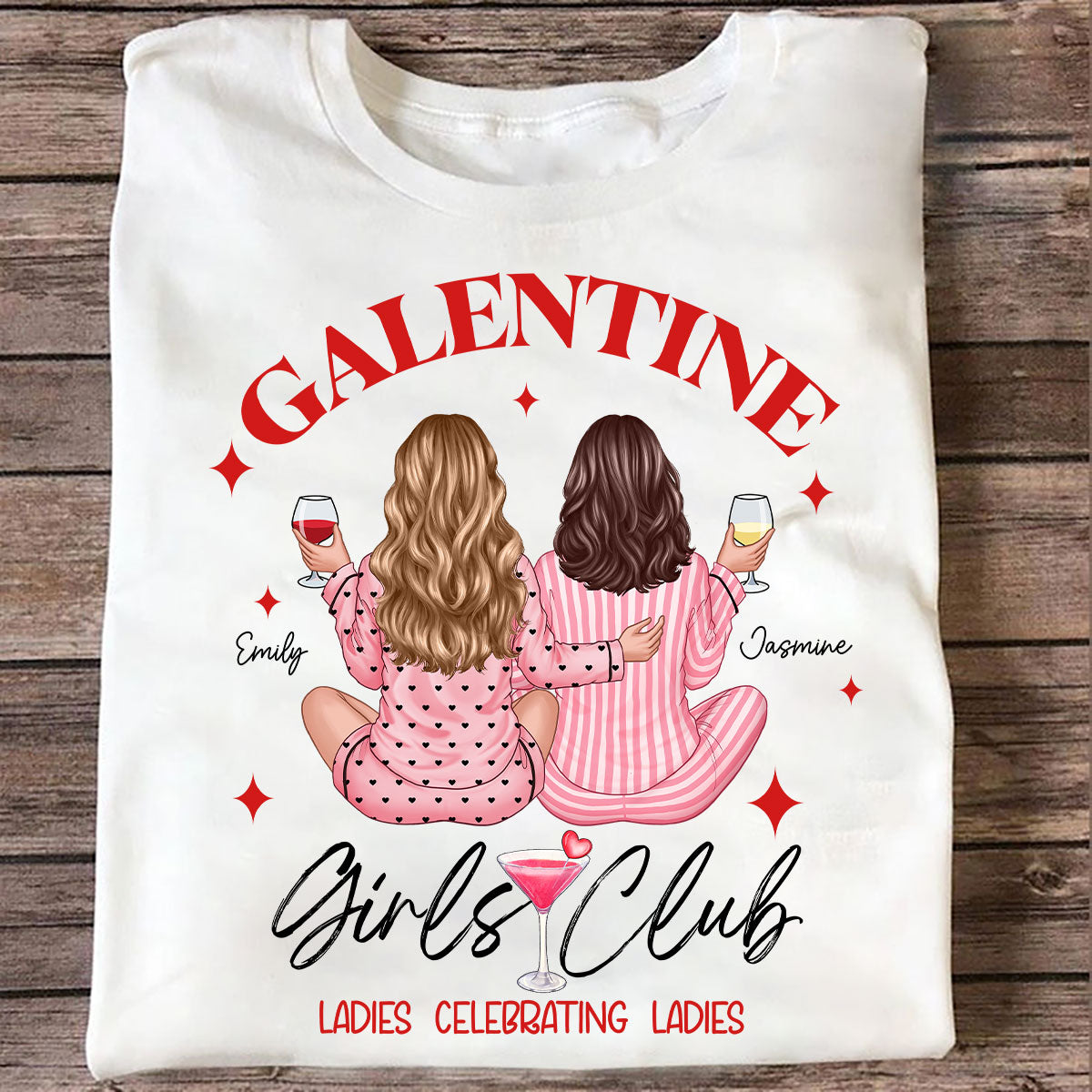 Galentine Girls Club Pajamas Girls Back View Personalized Shirt,  Shirt, Social Club, Besties Gift
