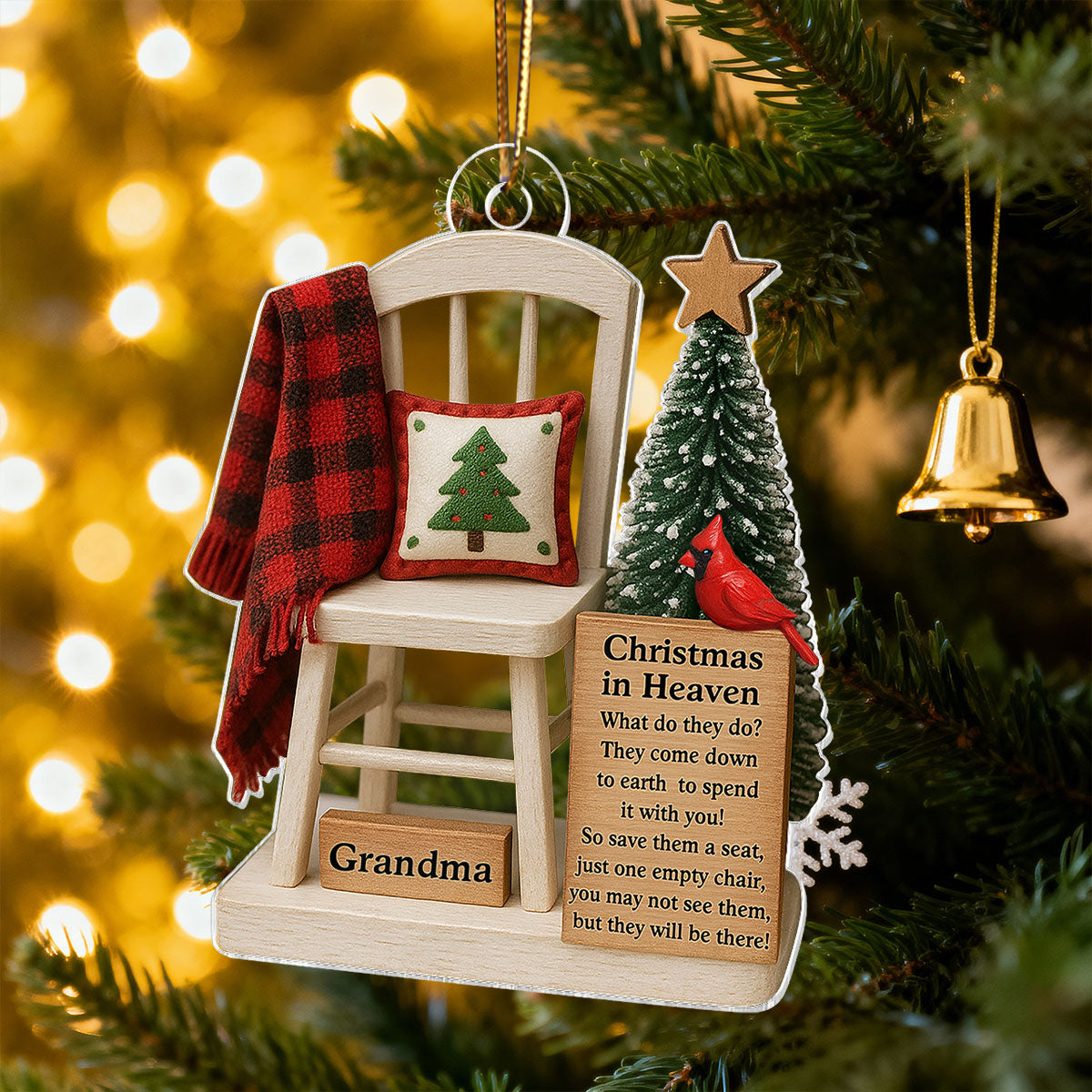 Christmas In Heaven Save A Seat - Personalized Acrylic Ornament - Christmas Memorial Keepsake For Family