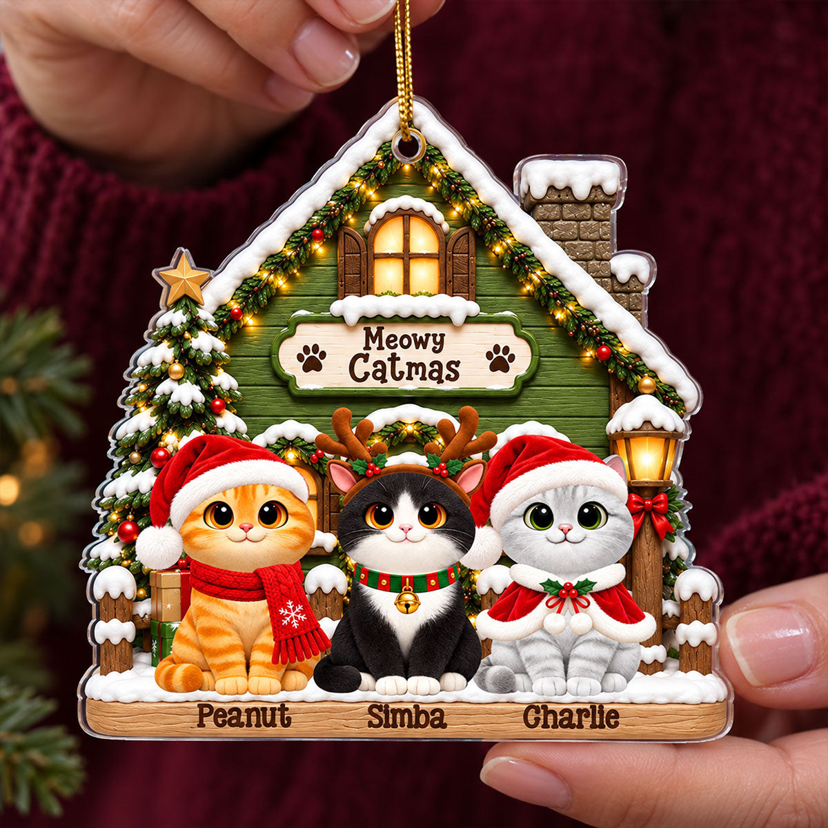 Meowy Catmas Christmas Cat House 2D Flat - Personalized Acrylic Ornament - Christmas Cat Lover Gift