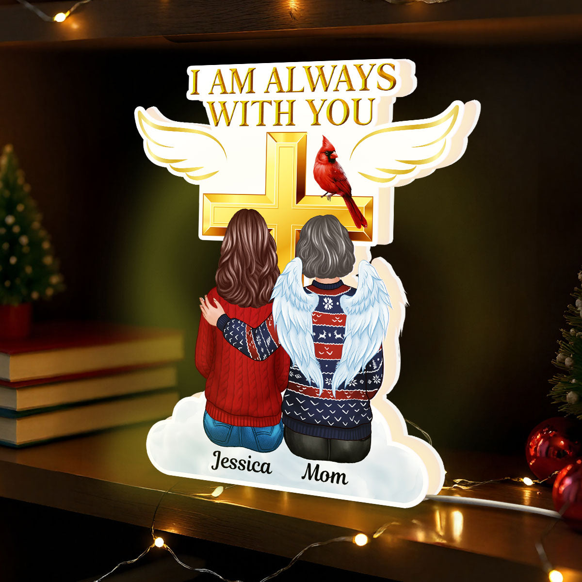 Always With You Family Cross Memorial Remembrance Keepsake Personalized Light Box, Christmas Decor Gift
