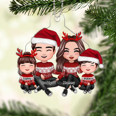 Happy Face Doll Family Sitting Christmas Gifts Personalized Acrylic Ornament