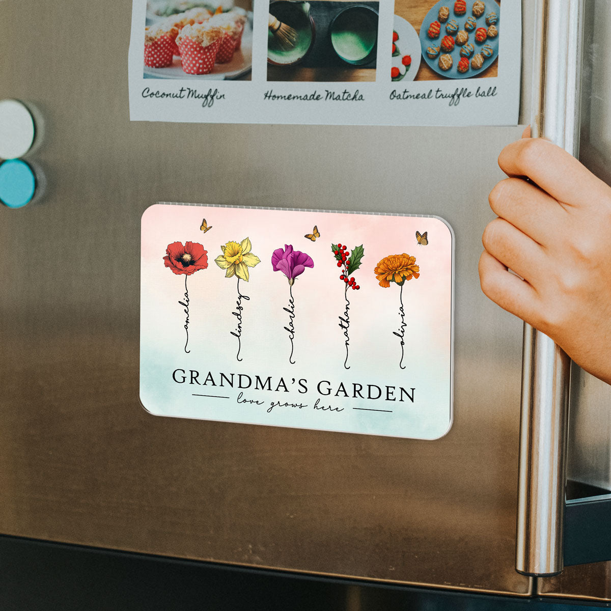 Grandma‘s Garden Beautiful Birth Month Flowers Gift For Grandma Mom Personalized Acrylic Fridge Magnet