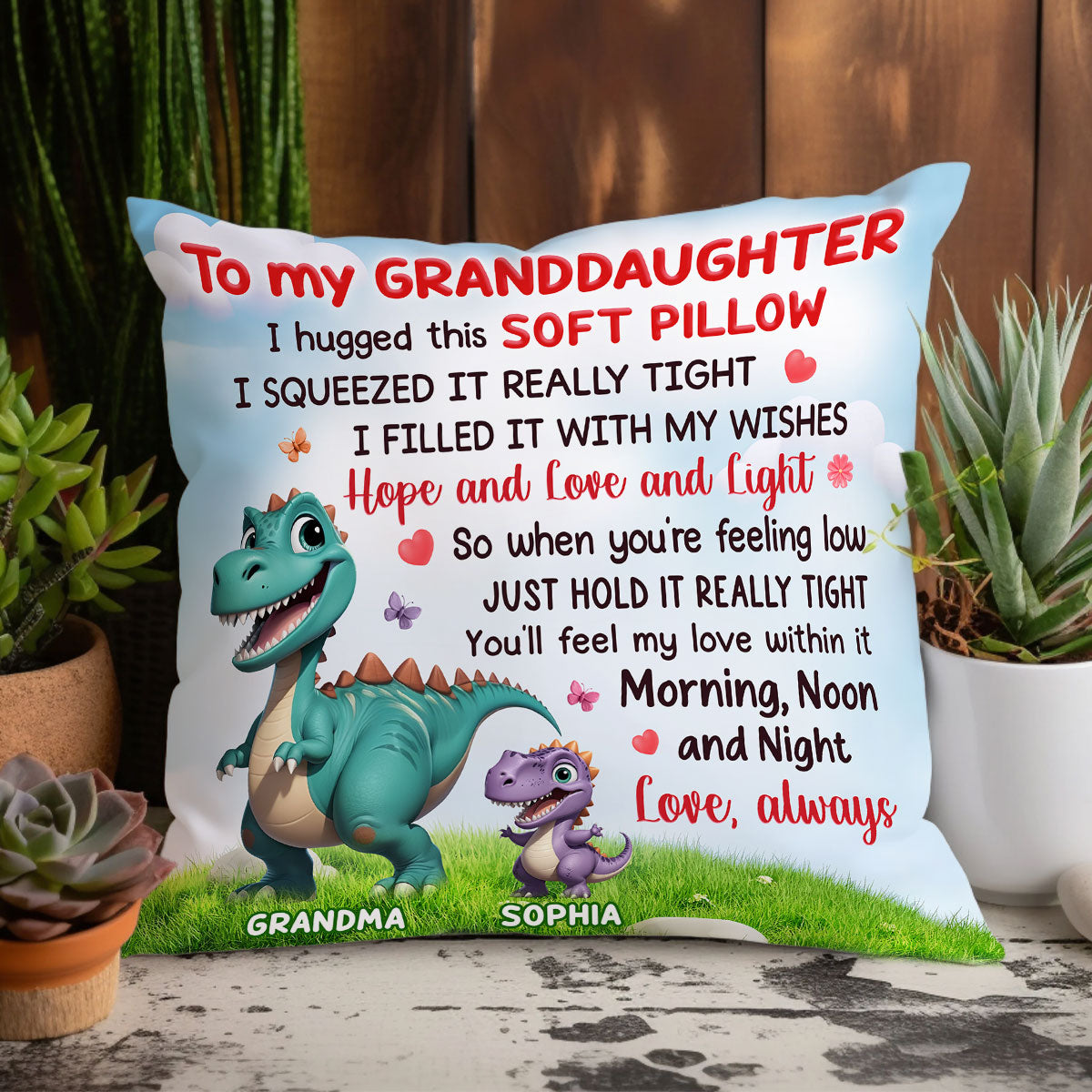 To My Granddaughter Grandson From Grandmasaurus Personalized Pillow