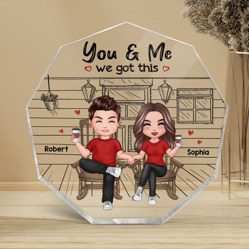 Couple Sitting Front Porch Sketch Personalized Nonagon Acrylic Plaque