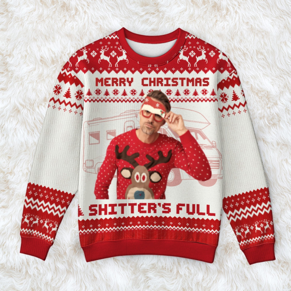 Christmas Holiday Shitter's Full Funny Family Photo Inserted Personalized Faux Knit Ugly Sweater