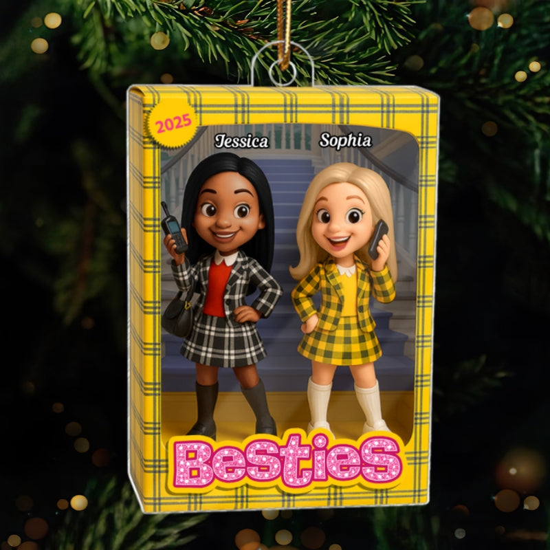 Besties Plaid Dresses Toy Box Style - Personalized Acrylic Ornament - Christmas Gift For Best Friends