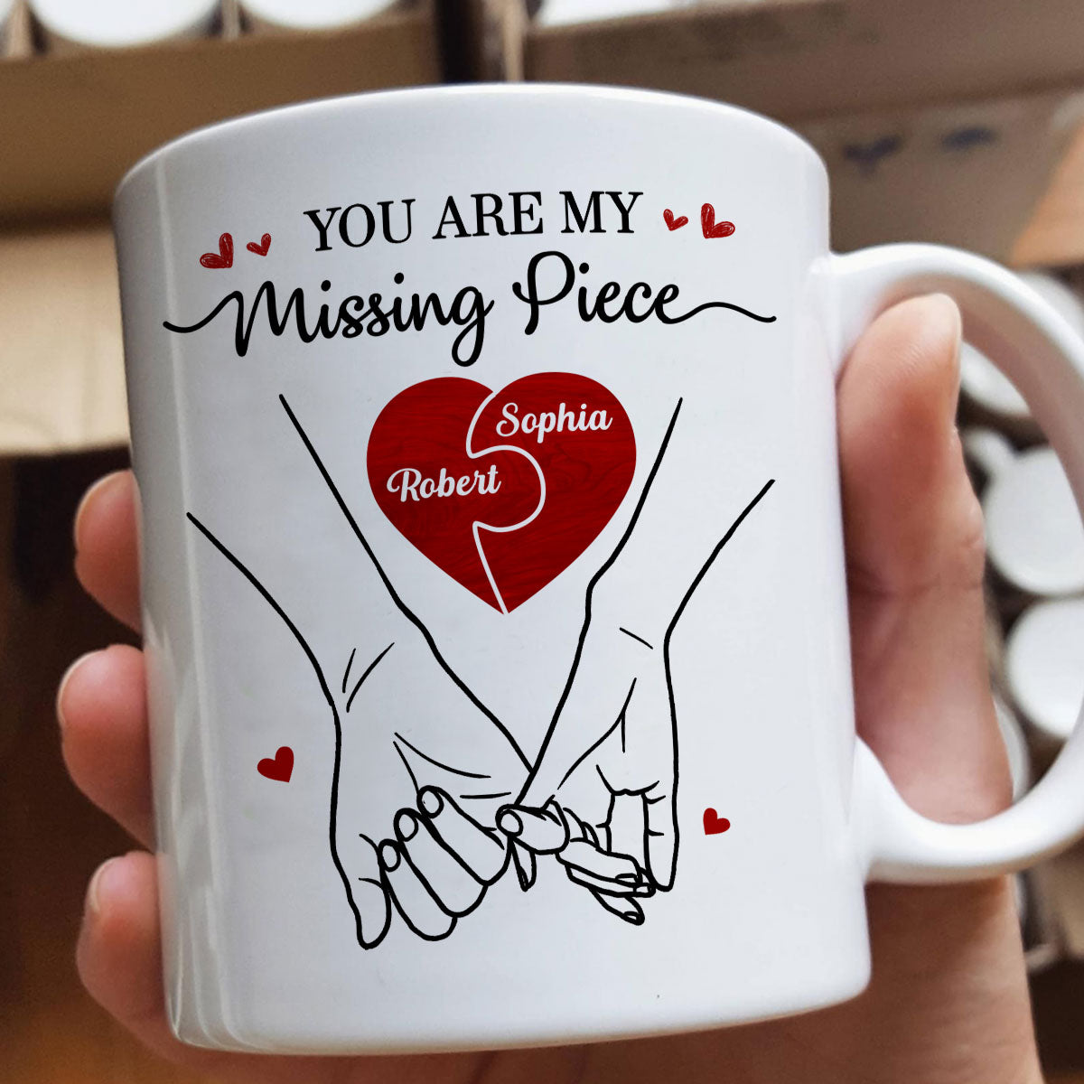 You Are My Missing Piece Couple Hands Outline Anniversary Gift  Gift Personalized Mug