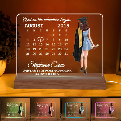 And So The Adventure  Begins Graduation Gift Senior Calendar Personalized Horizontal Rectangle Acrylic Plaque With LED Night Light - Gift For Daughter