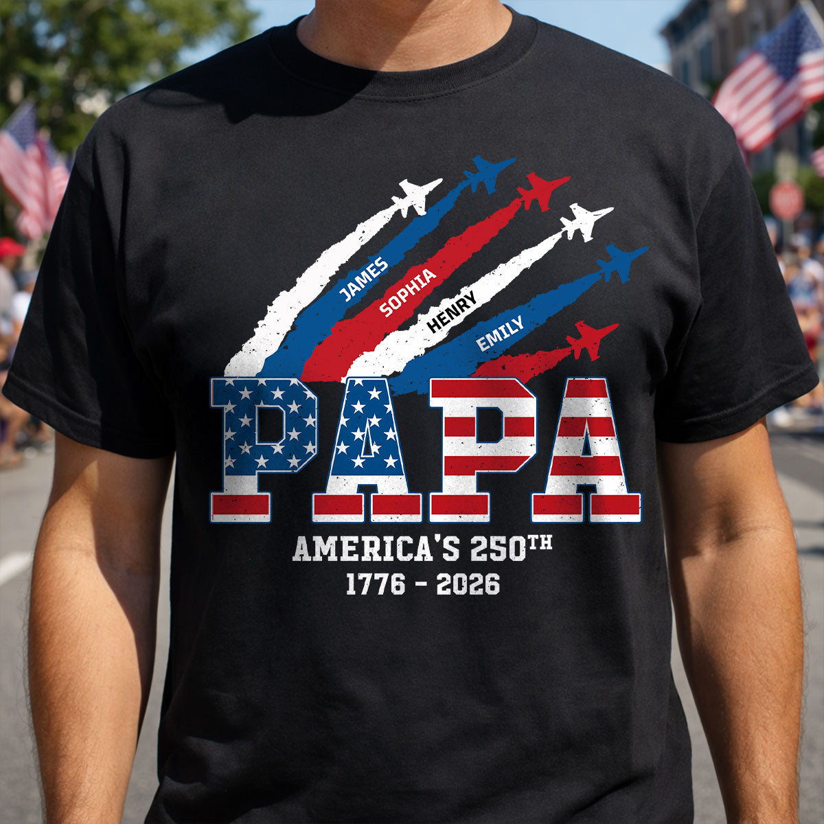 Proud Dad Grandpa Nation Flag American 250th Anniversary - Personalized Shirt - Gift For Dad, Grandpa