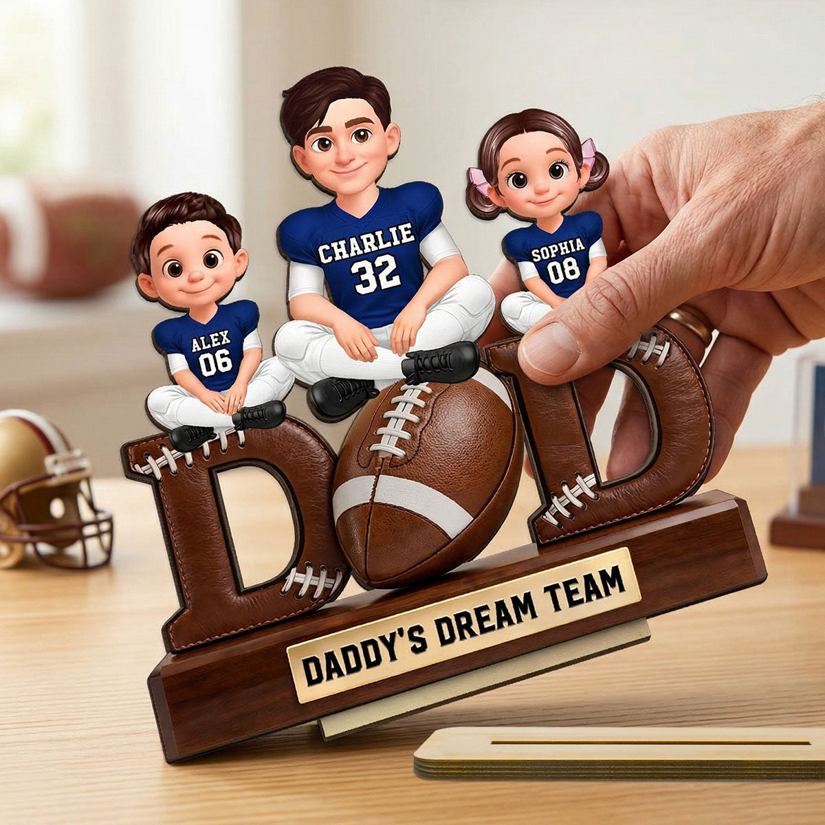 American Football Daddy's Dream Team - Personalized 2-Layered Wooden Plaque - Father's Day Gift For Dad